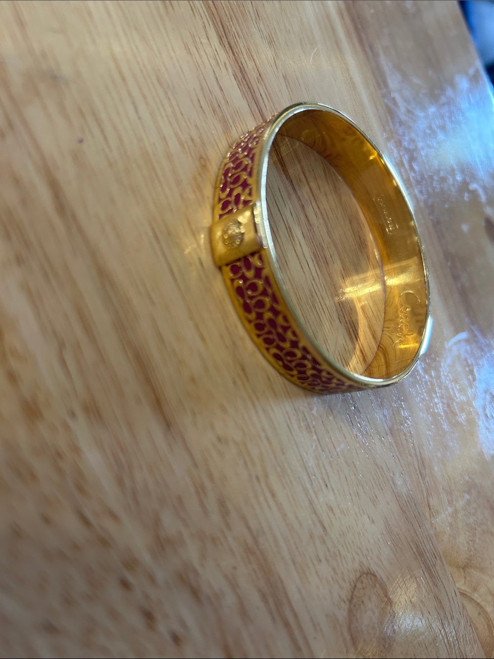 COACH Gold-Tone Pink Enamel Women's Hinged Bangle Bracelet - Picture 3 of 5